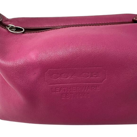 Coach Rare Leatherware Embossed Logo Shoulder Bag Pink Fuchsia Leather Vintage - Picture 2 of 11